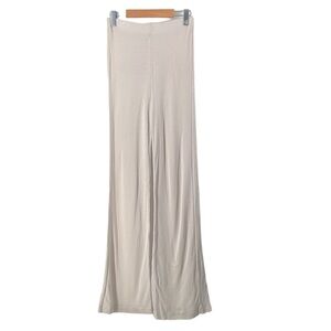 Zara ribbed wide leg pants pull on comfy lounge wear cream minimalist sz Sm